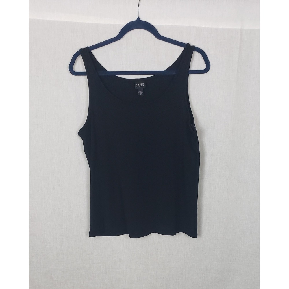 Eileen Fisher Black 100% Wool Tank Top Sleeveless Knit M Quiet Luxury Classic